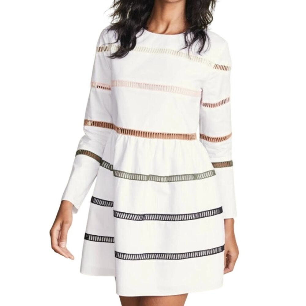 English Factory Long Sleeve A-Line Striped Mini Dress White Medium Easter Church